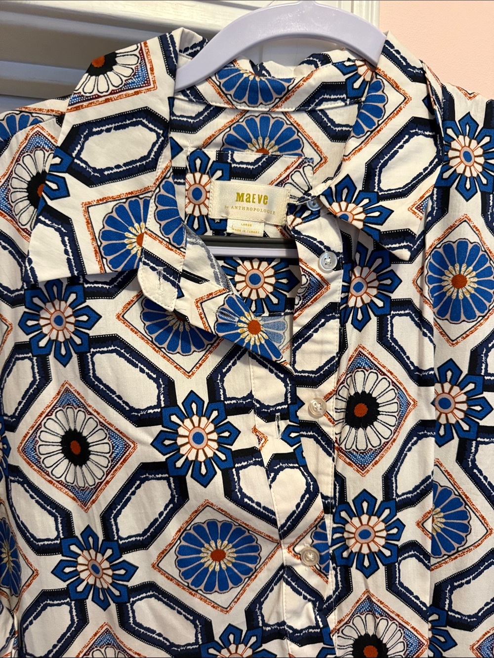 Maeve Bettina Blue and White Geometric Floral Midi Dress - Picture 2 of 3